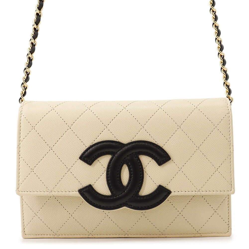 Chanel Chain Wallet, Coco Mark, Caviar Skin, AP5455, CHANEL Black, Women's, W...